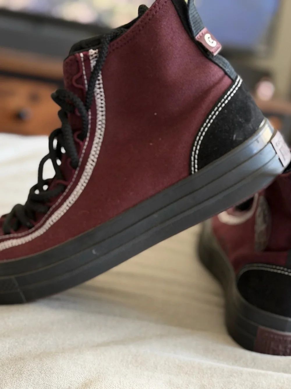 Converse Burgundy and Black High-Top Sneakers with Black Trim - Picture 6 of 8